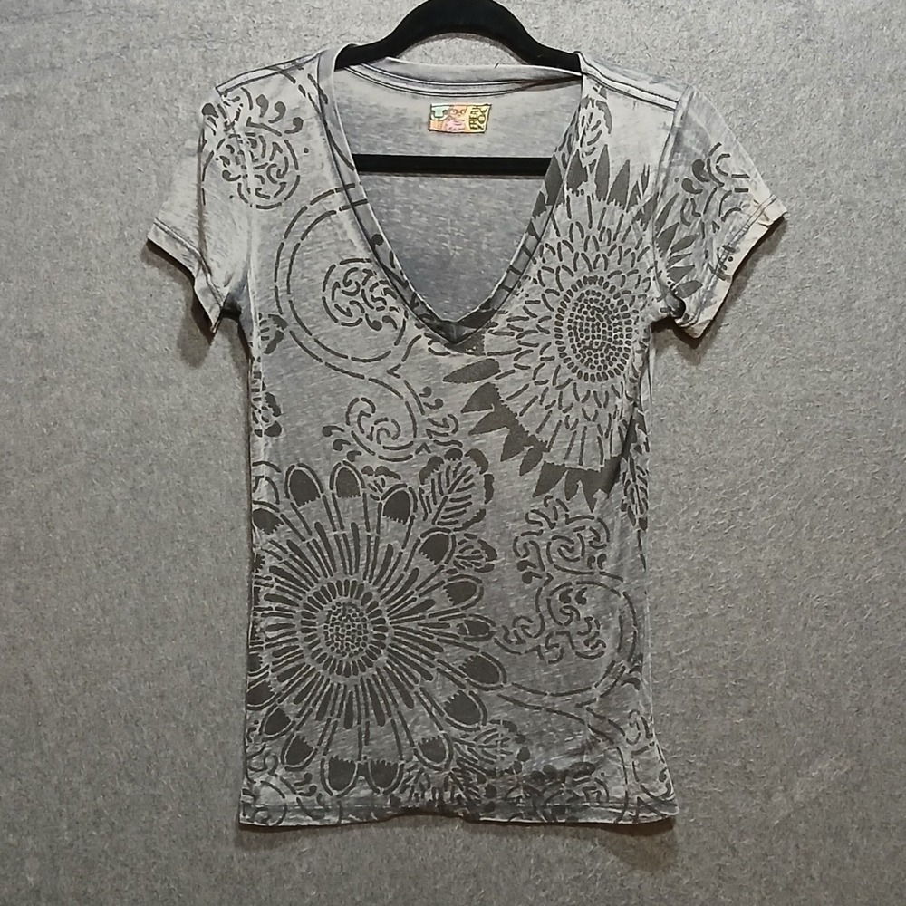 Freak Zoo M Baby Tee Burnout V neck Y2K Bohemian Hippie Boho Grunge